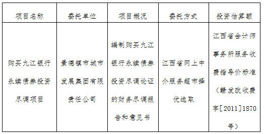 購(gòu)買九江銀行永續(xù)債券投資盡調(diào)項(xiàng)目計(jì)劃 公告